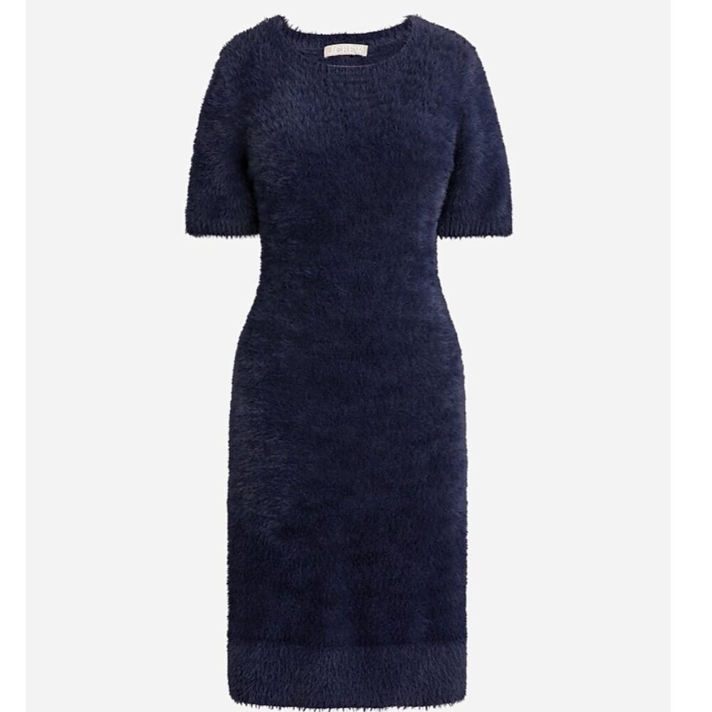 J. Crew Navy Blue Short-Sleeve Sweater-Dress in Brushed Yarn Size Medium